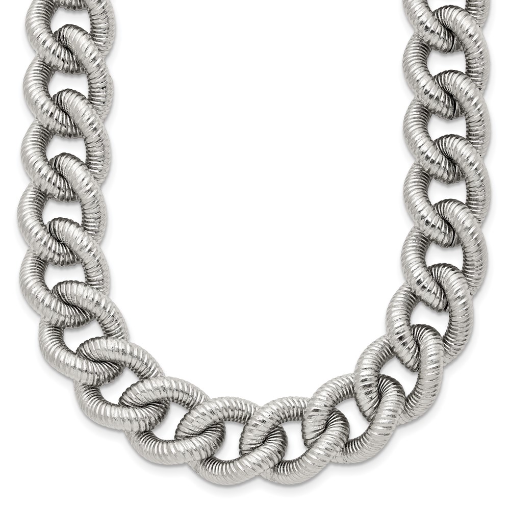 Stainless Steel Polished and Textured 14.5mm Curb Chain - 23.75-inch