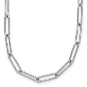 Stainless Steel Polished Open Link Paperclip 15-in w/2-in ext. Necklace
