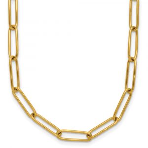 Stainless Steel Polished Yellow IP Paperclip Link 15-in w/2-in ext. Necklace