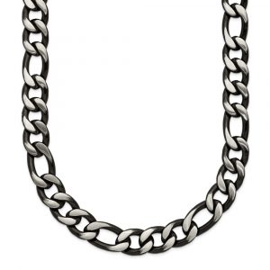 Stainless Steel Brushed and Polished Black IP 7.5mm Figaro Necklace
