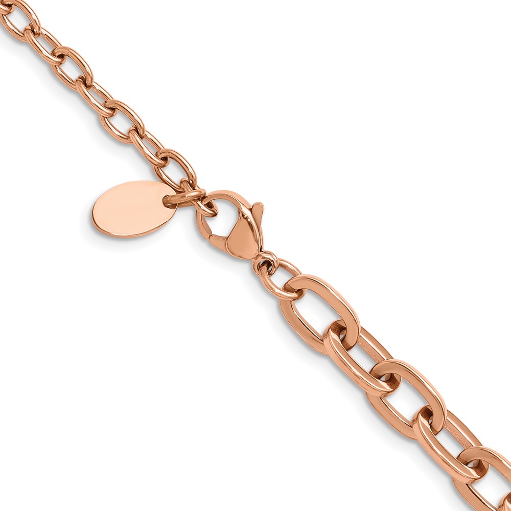 Stainless Steel Polished Rose IP-plated 16 + 2.5-in Cable Link Necklace - Image 4