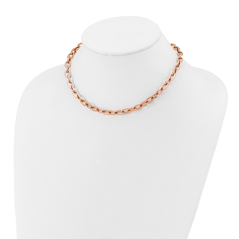 Stainless Steel Polished Rose IP-plated 16 + 2.5-in Cable Link Necklace - Image 5