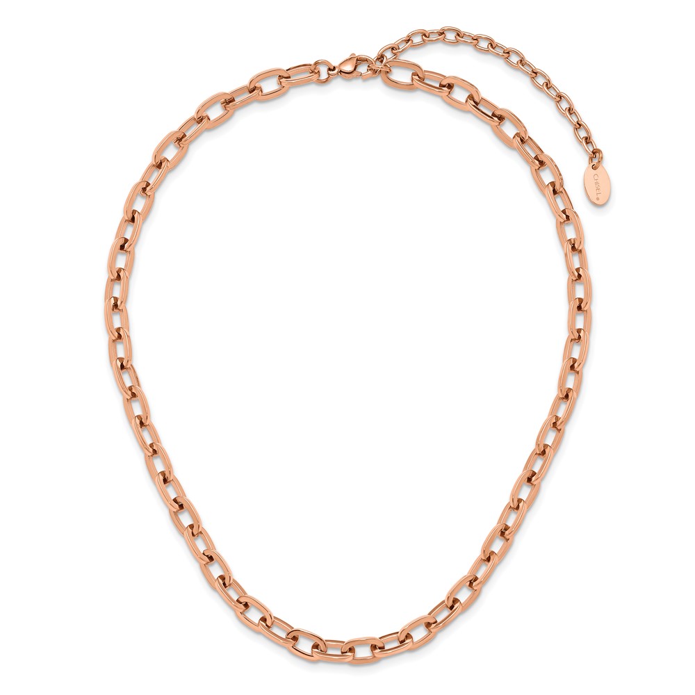 Stainless Steel Polished Rose IP-plated 16 + 2.5-in Cable Link Necklace - Image 6