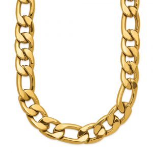 Stainless Steel Polished Yellow IP-plated Figaro Link Necklace