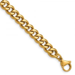 Stainless Steel Polished Yellow IP-plated Curb Link Necklace