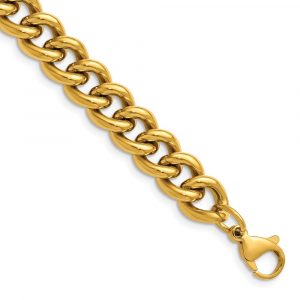 Stainless Steel Polished Yellow IP Round Curb Link Necklace