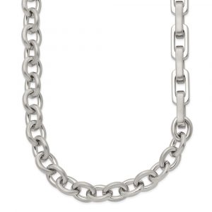 Stainless Steel Brushed & Polished Cable/Square Link 22-in Necklace