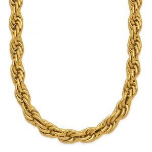 Stainless Steel Polished Yellow IP-plated 6mm Rope Cha-in 24-in Necklace