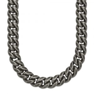 Stainless Steel Antiqued & Brushed 10mm 24-in Curb Link Necklace