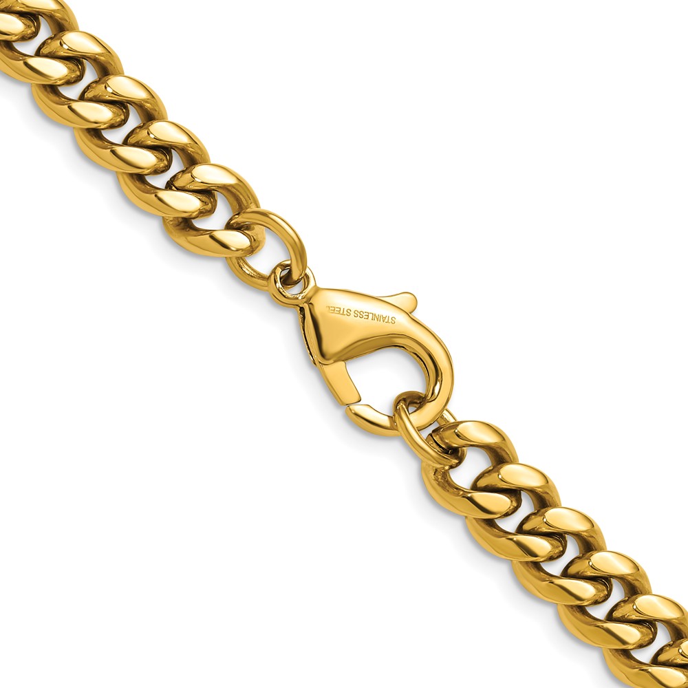 Stainless Steel Polished 8mm Yellow IP-plated 24-in Curb Link Necklace - Image 4