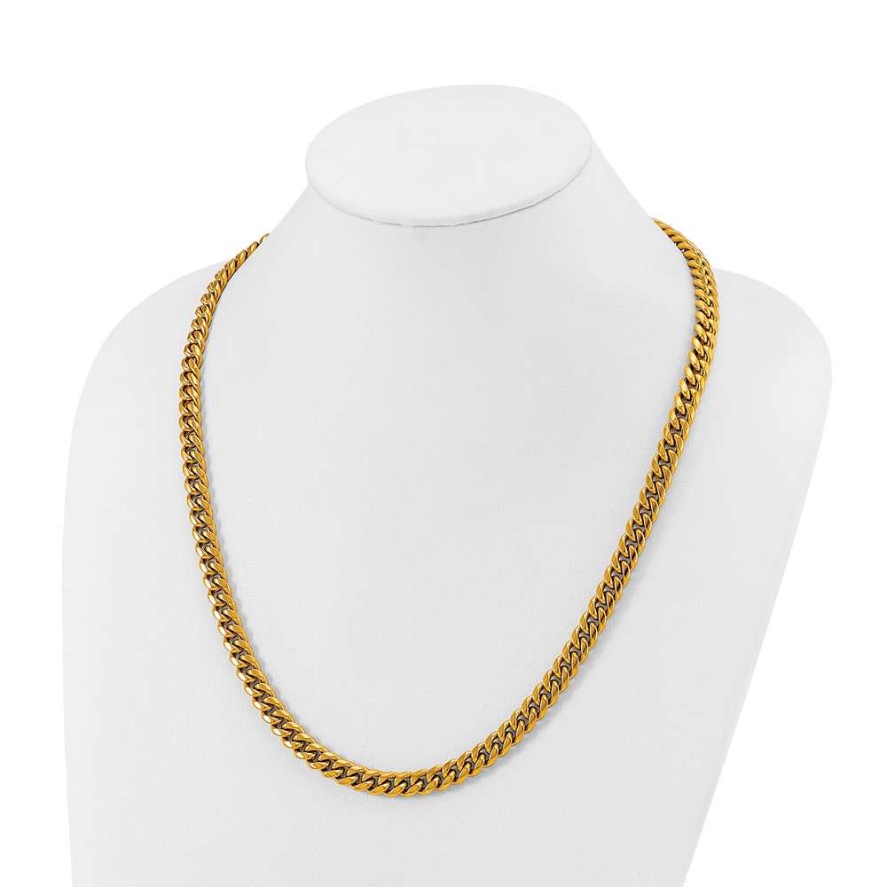 Stainless Steel Polished 8mm Yellow IP-plated 24-in Curb Link Necklace - Image 5