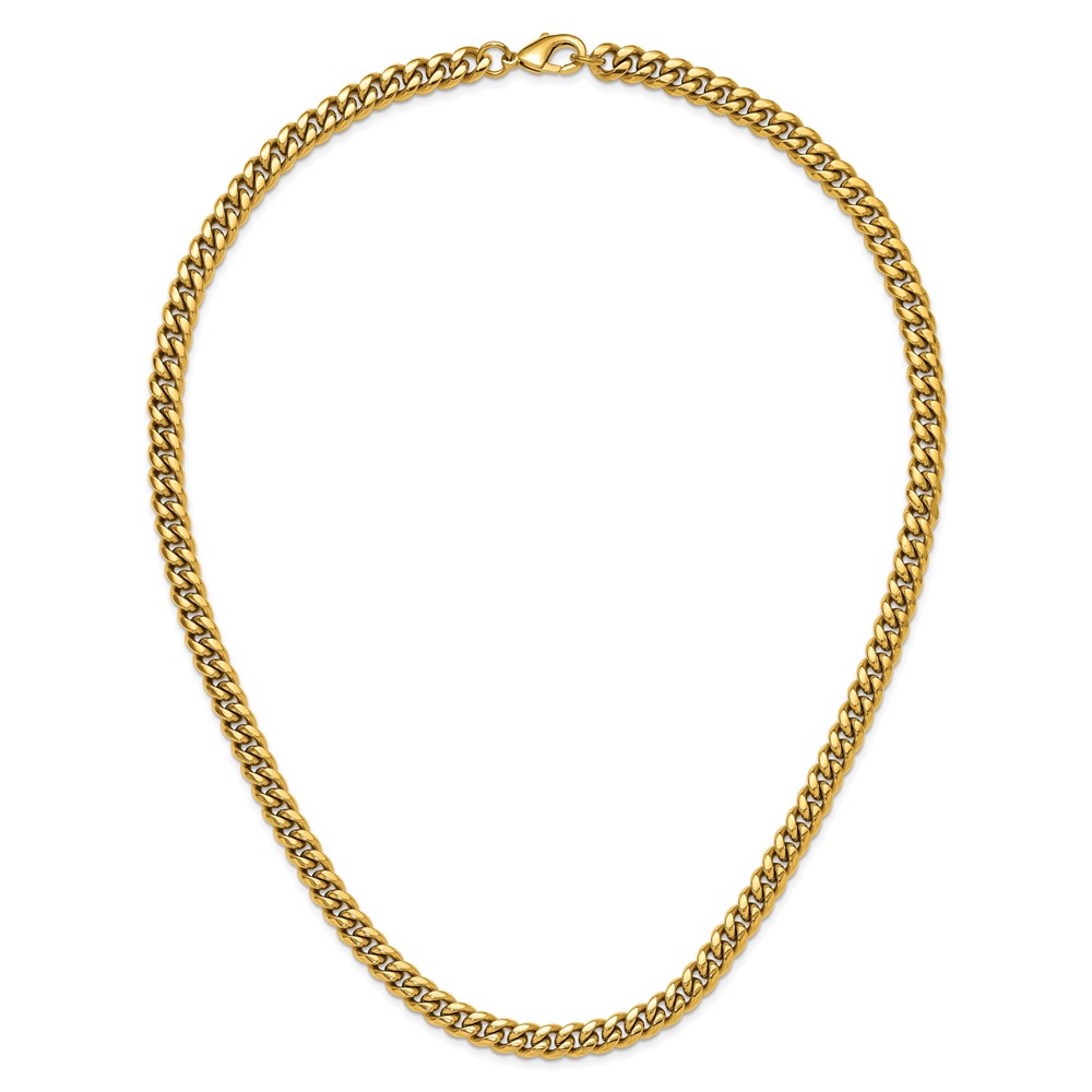 Stainless Steel Polished 8mm Yellow IP-plated 24-in Curb Link Necklace - Image 6