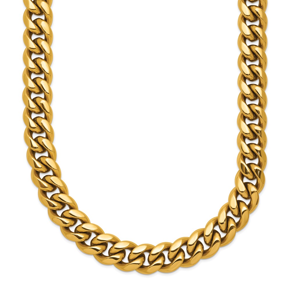 Stainless Steel Polished 8mm Yellow IP-plated 24-in Curb Link Necklace