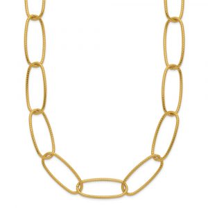 Stainless Steel Polished Textured Yellow IP Open Link 16-in +2-in Necklace