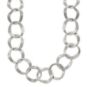 Stainless Steel Polished & Textured Open Circles 18-in +2-in Necklace
