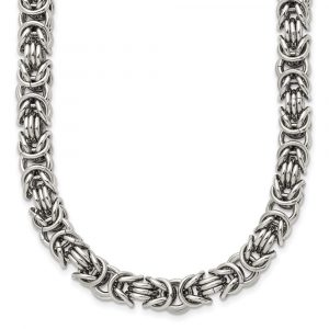 Stainless Steel Polished 18-inch 7mm Byzantine Link Necklace