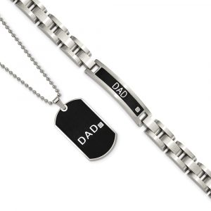 Stainless Steel Black IP-plated DAD 8.75-inch Bracelet & 24-inch Necklace Set