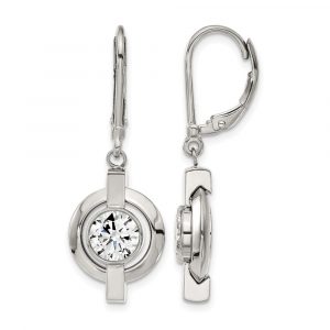 Titanium Polished CZ Leverback Earrings