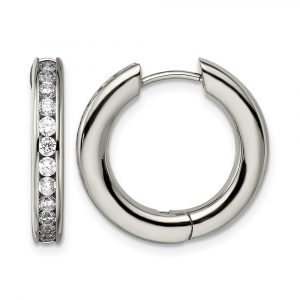 Titanium Polished CZ Hinged Hoop Earrings