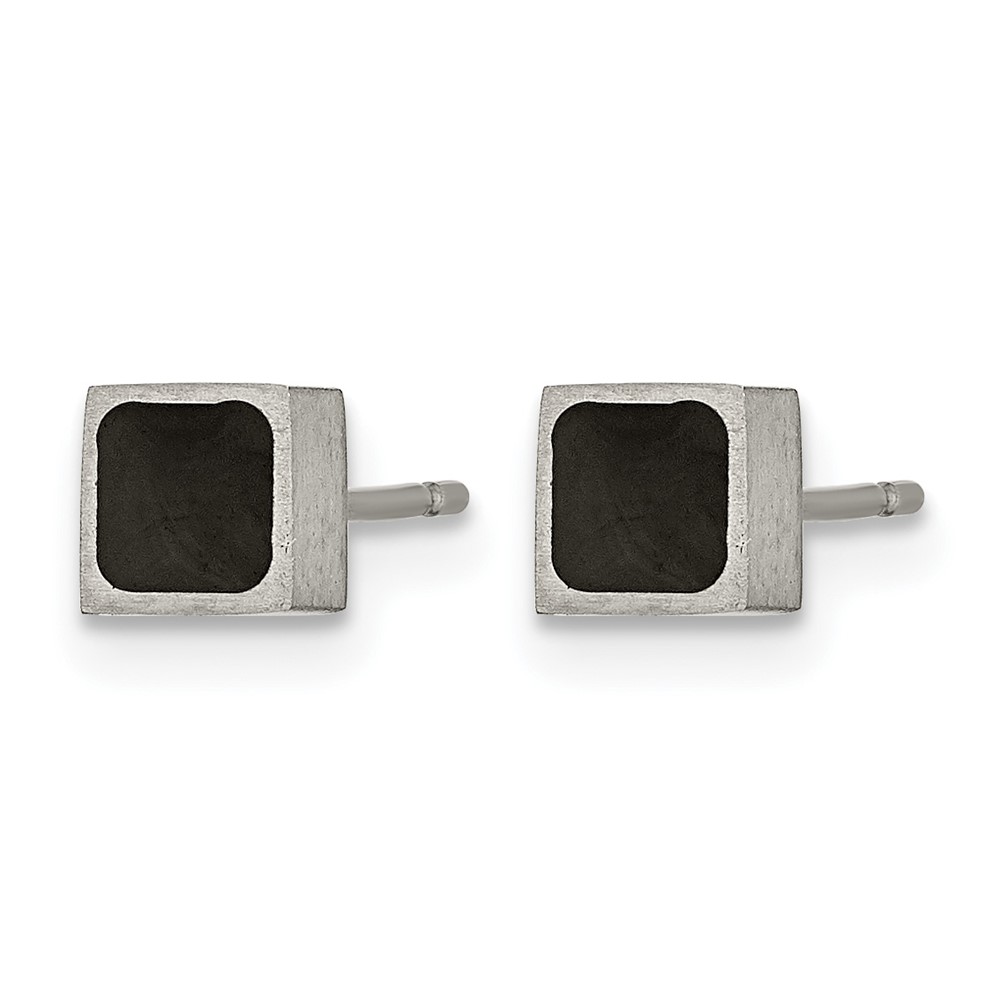 Titanium Brushed with Black Enamel Square Post Earrings - Image 2