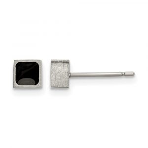 Titanium Brushed with Black Enamel Square Post Earrings