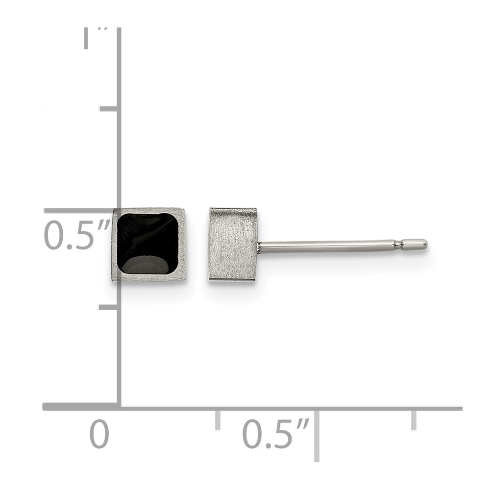 Titanium Brushed with Black Enamel Square Post Earrings - Image 4