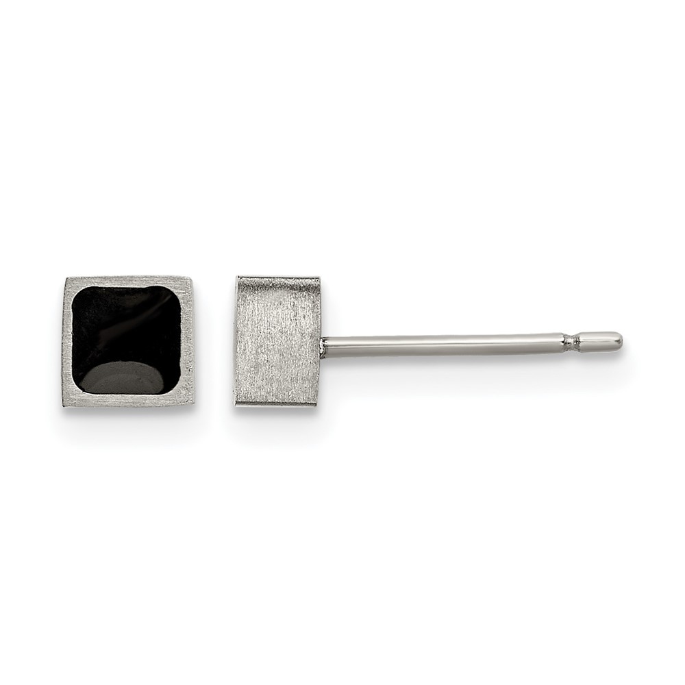 Titanium Brushed with Black Enamel Square Post Earrings