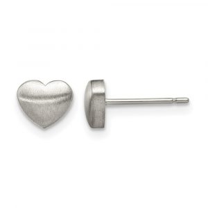 Titanium Brushed Heart Post Earrings