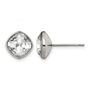 Titanium Polished Faceted Crystal Square Post Earrings