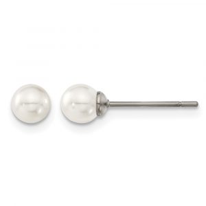 Titanium Polished 5mm Imitation Pearl Post Earrings