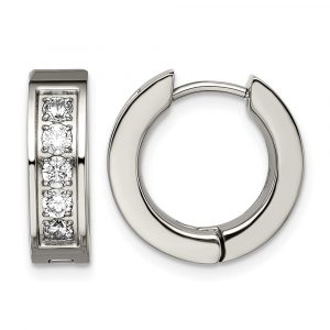 Titanium Polished CZ 5mm Hinged Hoop Earrings