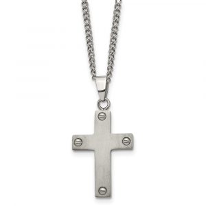 Titanium Brushed Cross 22-inch Necklace