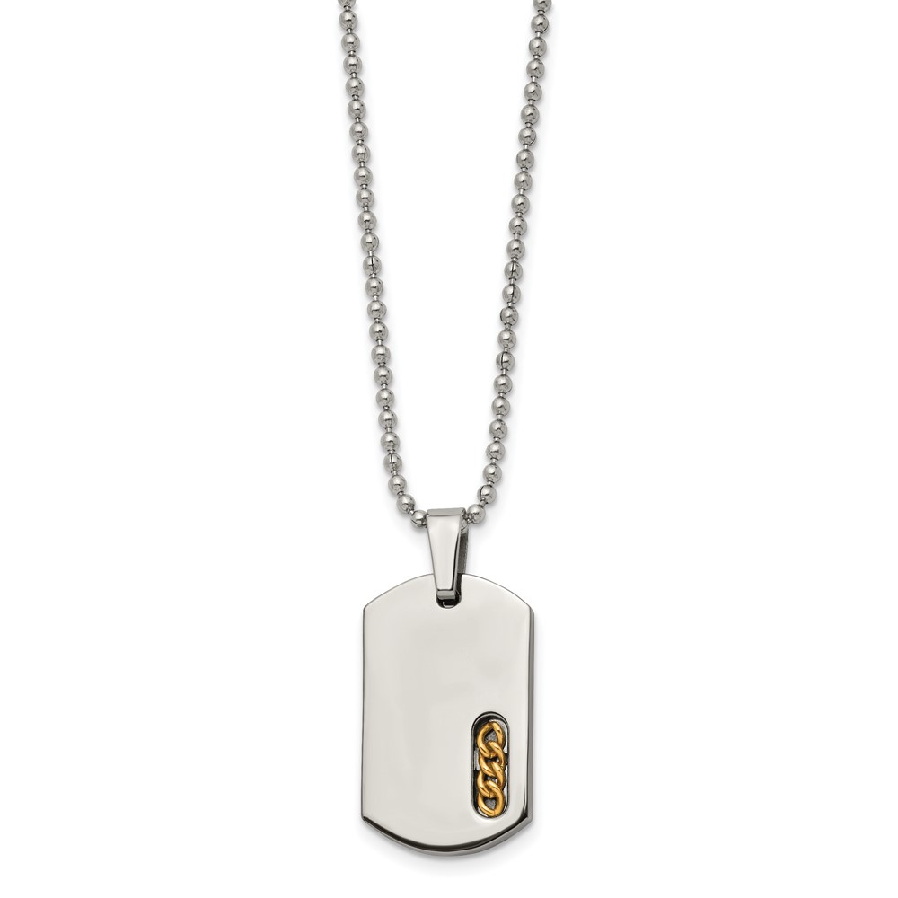 Titanium Polished Yellow IP-plated Dog Tag 22-inch Necklace - Image 3