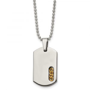 Titanium Polished Yellow IP-plated Dog Tag 22-inch Necklace
