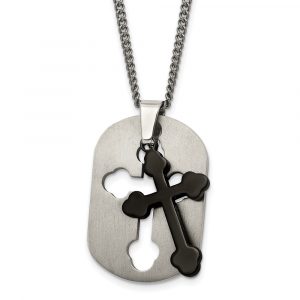 Titanium Brushed Black IP-plated Moveable Cross 22-inch Necklace