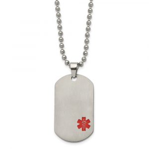 Titanium Brushed Red Enamel Medical ID Dog Tag 22-inch Necklace