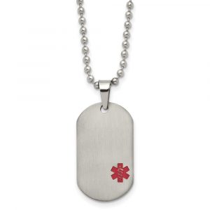 Titanium Brushed Red Enamel MedicalID Dog Tag 20-inch Necklace
