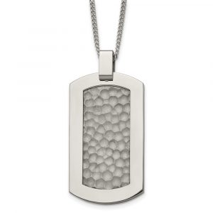 Titanium Polished and Hammered Dog Tag 22-inch Necklace