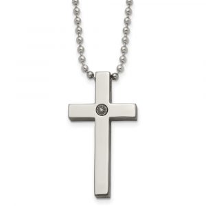 Titanium Polished 1/2pt. Diamond Cross 22-inch Necklace