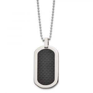 Titanium Polished Black Carbon Fiber Inlay Dog Tag 24-inch Necklace