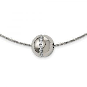 Titanium CZ Pendant w/Polished Stainless Steel Wire 17-inch Necklace