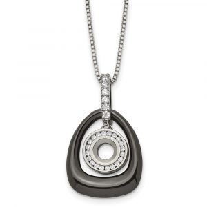 Polished Ceramic w/CZ Titanium Pendant on Steel 18-inch Necklace