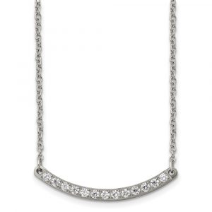 Titanium Polished with CZ Bar 20.5-inch Necklace