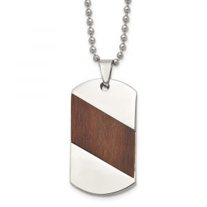 Titanium Polished with Rosewood Inlay Dog Tag 22-inch Necklace