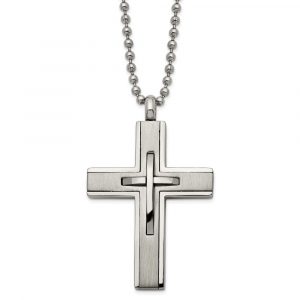 Titanium Brushed and Polished Cross 22-inch Necklace