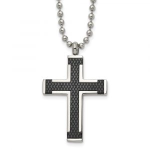 Titanium Polished Black IP-plated Laser Cut Cross 22-inch Necklace