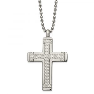 Titanium Polished Laser Cut Cross 22-inch Necklace