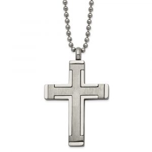 Titanium Brushed and Polished Cross 22-inch Necklace